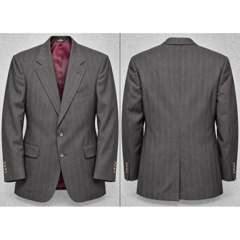 Vintage Chaps Ralph Lauren Blazer Mens 44R Gray Pinstripe Wool USA Union Old Mon